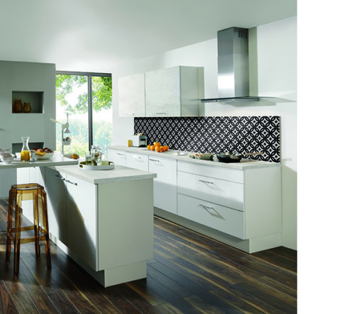 nobilia North America modern cabinetry, the Laser 417, a light grey modern classic cabinet option