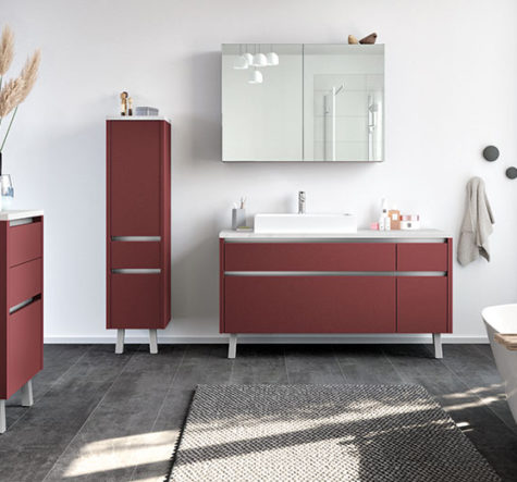 nobilia North America modern bathroom furniture, the Easytouch 963, a red handleless option