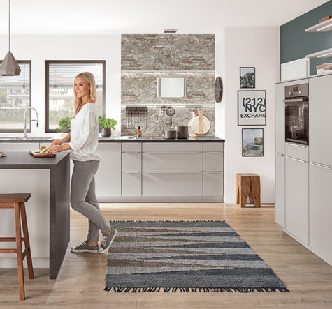 nobilia North America modern cabinetry, the Fashion 169, a light gray simplistic cabinet option