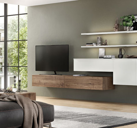 nobilia North America organic living furniture, Fashion 168 & Structura 402, wood accent entertainment center with white cabinets