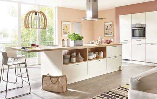nobilia North America modern cabinetry, the Fashion 175, a ivory handleless cabinet option