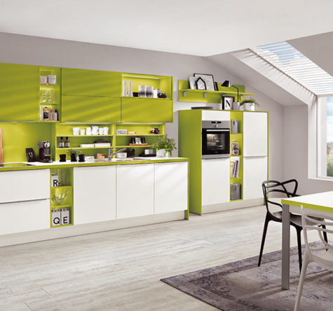 nobilia North America "color-concept" cabinetry, the Fern 248, a green modern kitchen option