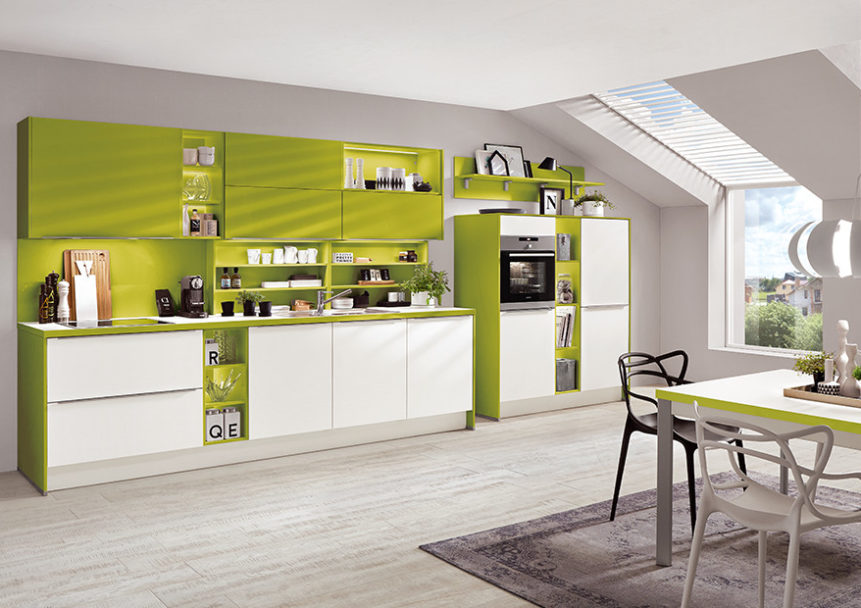 nobilia North America "color-concept" cabinetry, the Fern 248, a green modern kitchen option