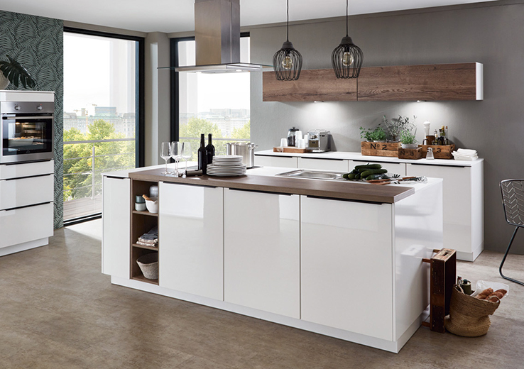 nobilia North America modern cabinetry, the Flash 503, an alpine white high gloss cabinet option
