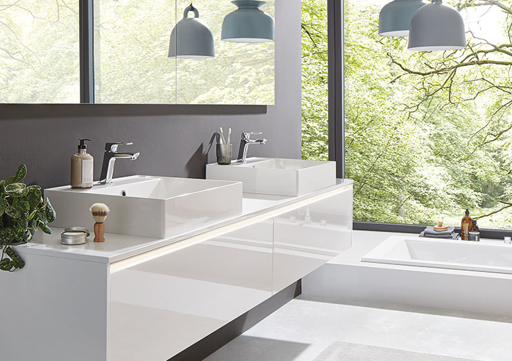 nobilia North America modern bathroom furniture, the Flash 503, white high gloss fronts