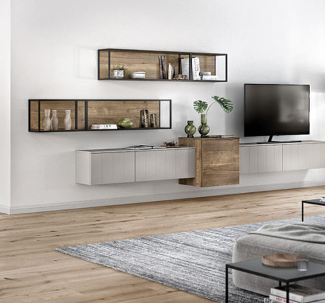 nobilia North America organic living furniture, Gent 741 & Structura 402, wood accent entertainment center with textured cabinets