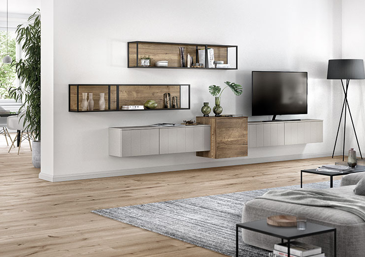nobilia North America organic living furniture, Gent 741 & Structura 402, wood accent entertainment center with textured cabinets