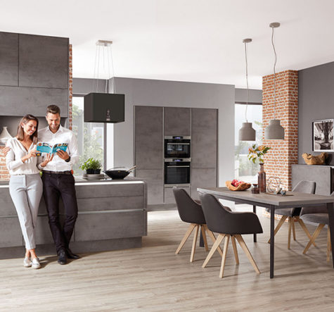 nobilia’s Riva 889, Concrete Slate Grey reproduction, a handleless kitchen cabinet front