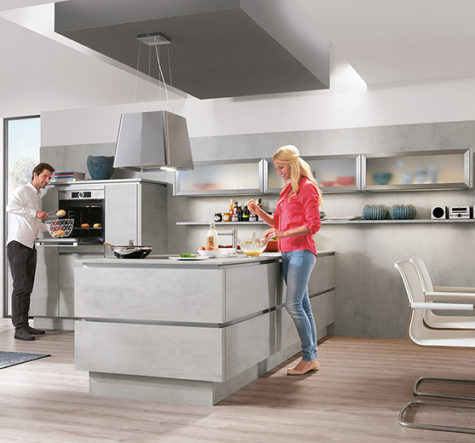 nobilia North America modern cabinetry, the Riva 892, a concrete grey cabinet option