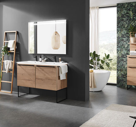 nobilia North America modern bathroom furniture, the Structura 405, a warm wood option