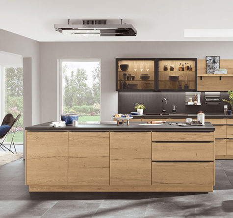 nobilia North America wood cabinetry, the Structura 405, a warm wood cabinet option