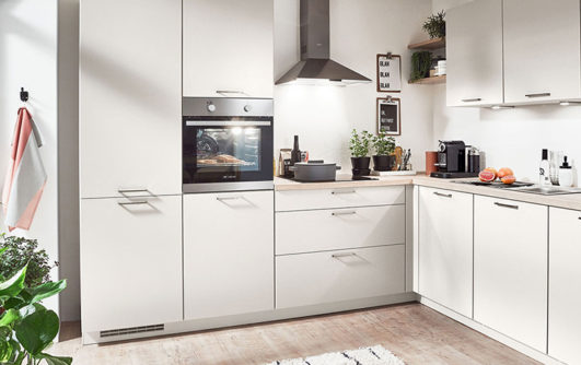 nobilia modern cabinetry, the Touch 336, an ivory supermatt modern kitchen