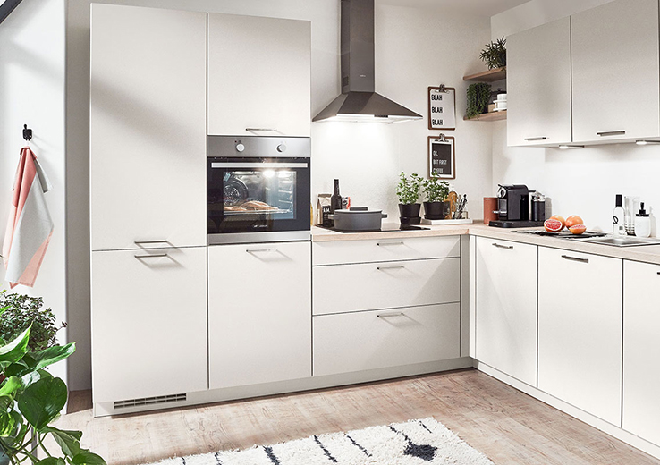nobilia modern cabinetry, the Touch 336, an ivory supermatt modern kitchen