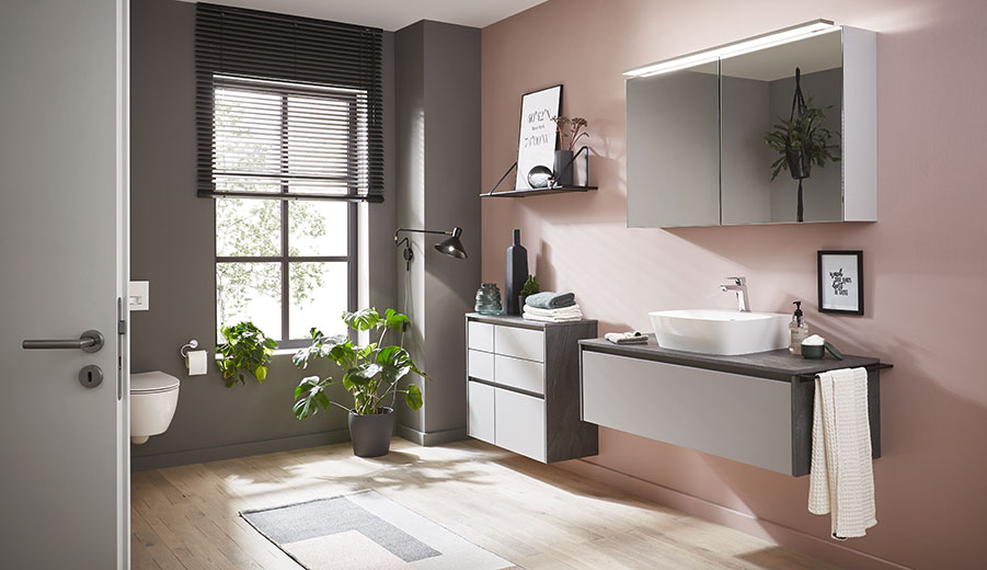 bathroom with wall mounted toilet by nobilia North America
