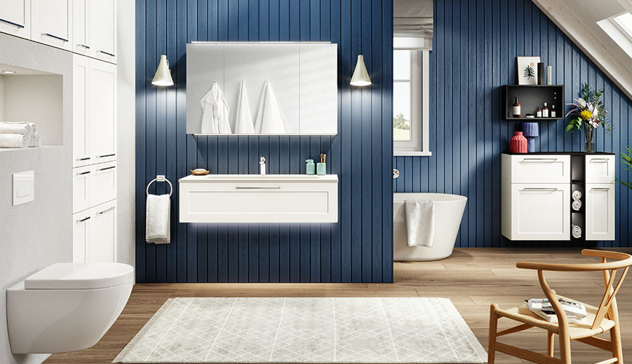 blue and white coastal bathroom by nobilia